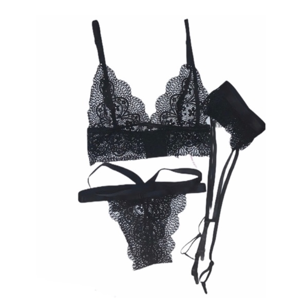Black 3-piece Lace Lingerie Bralette set - Picture 6 of 6